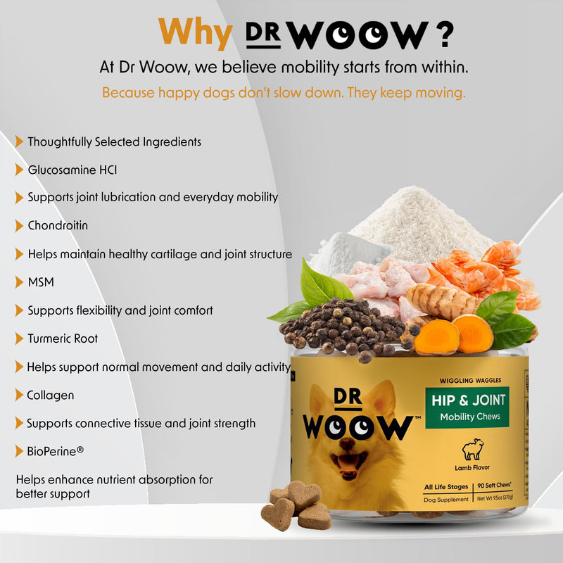 Hip & Joint Supplements for Dogs Soft Chews (90 CT) – Mobility Support + Joint Comfort & Flexibility – Glucosamine + MSM – Made in USA Hip and Joint Support