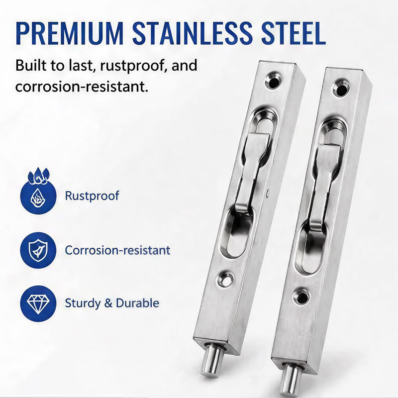 French Door Lock, 6 Inch Heavy Stainless Steel Flush Latch Bolts, Concealed Security Double Door Lock for Inactive Leaf, Double Door Opening and Composite Wood Double Dummy Door (4 PCS Silver) 4 PCS Silver