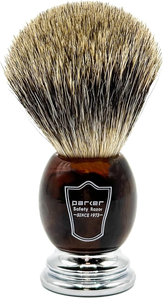 Parker Shaving Brush, Dense Foaming (100% Badger Hair/Marble Resin Handle) Dedicated Stand, Shaving, Shaving, Barber, Razor - NewNest Australia