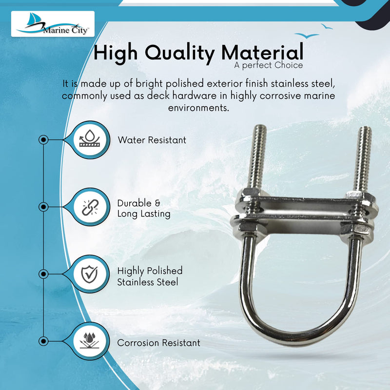 Marine City Bow Eye U-Bolt – 304 Stainless Steel, 3/16” Stock, 2-3/4” Length – Heavy-Duty Corrosion-Resistant Deck Hardware for Boats & Marine Use (Pack of 1)