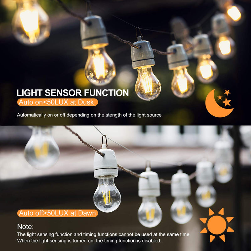 Outdoor Dimmer for String Lights, 600 W Outdoor Dimmer Switch, 100 FT Remote Control Light Dimmer, Dusk to Dawn Dimmer Plug for Dimmable Outdoor String Lights, Lamps and Patio Lights,Timer,Waterproof