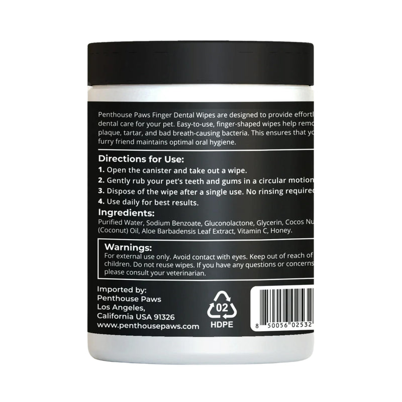 PENTHOUSE PAWS Dog Dental Wipes for Teeth Cleaning, 50 Finger Wipes for Dogs & Cats, Helps Reduce Plaque & Tartar, Fresh Breath Support, Aloe Vera & Coconut Oil, Toothbrush & Toothpaste Alternative