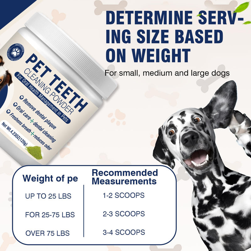 Dental Powder for Dogs Teeth Fresh Breath and Teeth Cleaning Contains Natural Ingredients and Probiotics Dental Powder Dog Tartar and Plaque Removes Tooth Cleaner for Dogs 120g (60-Day Supply) 4.23Ounce