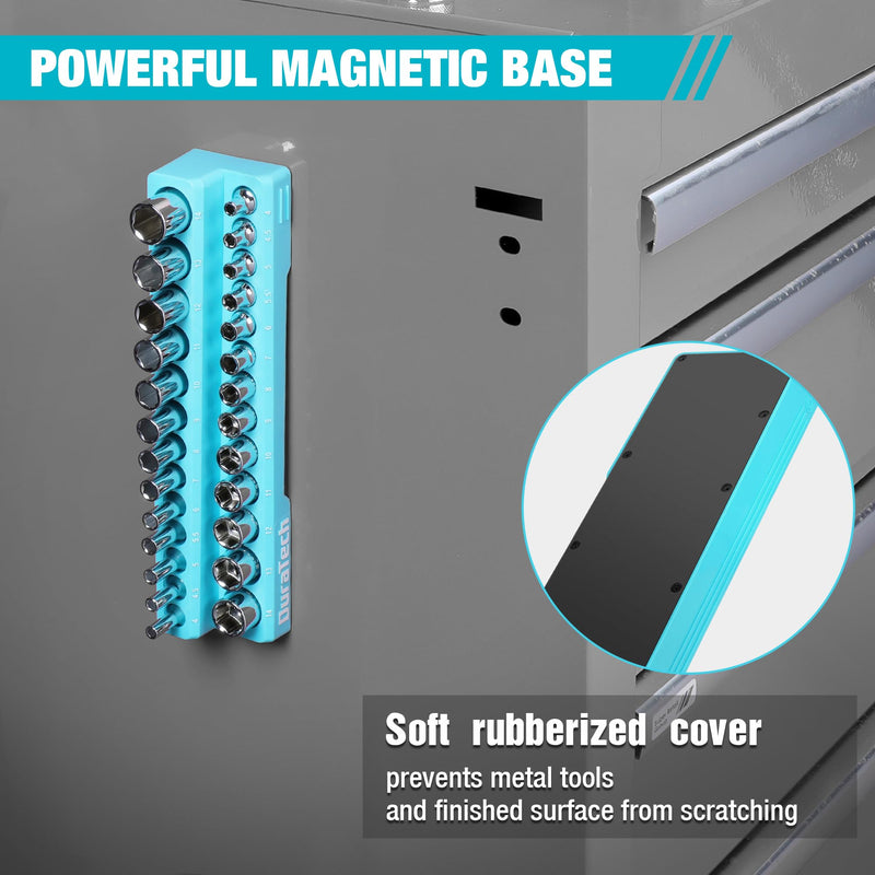 DURATECH Magnetic Socket Organizer, 1/4" Metric Socket Tray Holds 26 Pieces Standard & Deep Size Sockets, Magnetic Sockets Holder(Socket Not Included) 1/4" DR, Metric