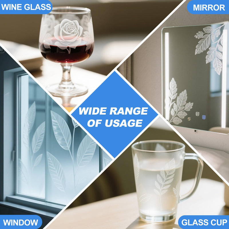 WANJAO 80g Glass Etching Kit, Frosted Glass Etching Kit Long-Lasting Creative Etch Valentines Day Creating Matte Glasses Effect with Stencil Gloves Paper Tape for Valentines Day Glasses Mirror Ceramic blue