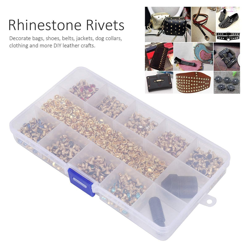540 Sets Rhinestones Rivets Studs, 6mm Leathercraft Colorful Rhinestones Rapid Rivets Studs Buttons Spikes Rivets for Clothing, Purse, Bags, Shoes, Leather Craft