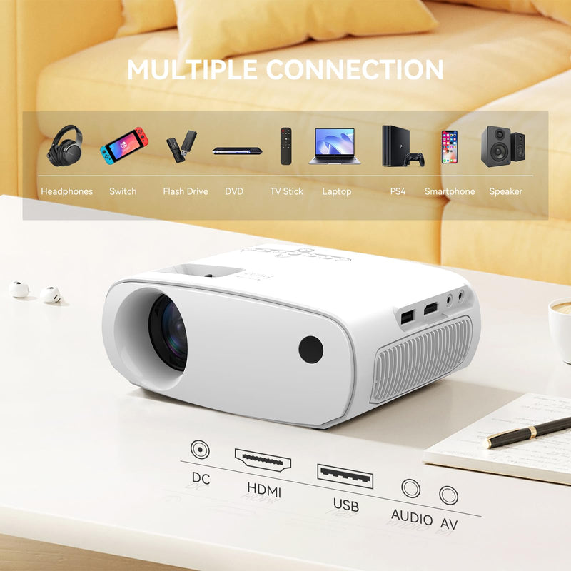 Mini Projector with Wifi and Bluetooth - Portable Outdoor Movie Projector 1080P Full HD Compatible with HDMI/ Phone/ Tablet/ Laptop/ TV Stick/ PS4