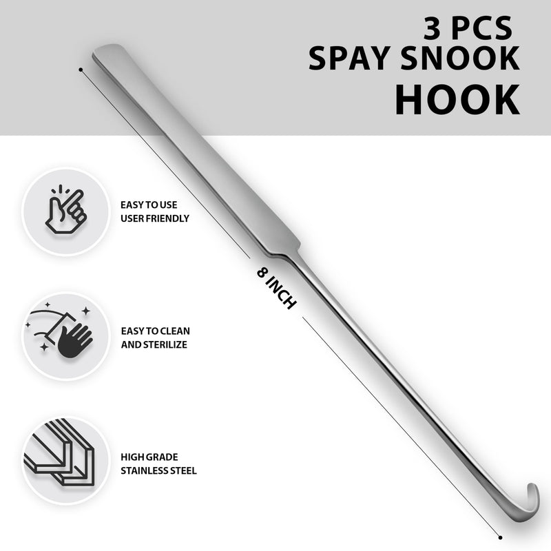 Veterinary Spay Snook Hook, 8 inches, Stainless Steel (3 pcs) 3