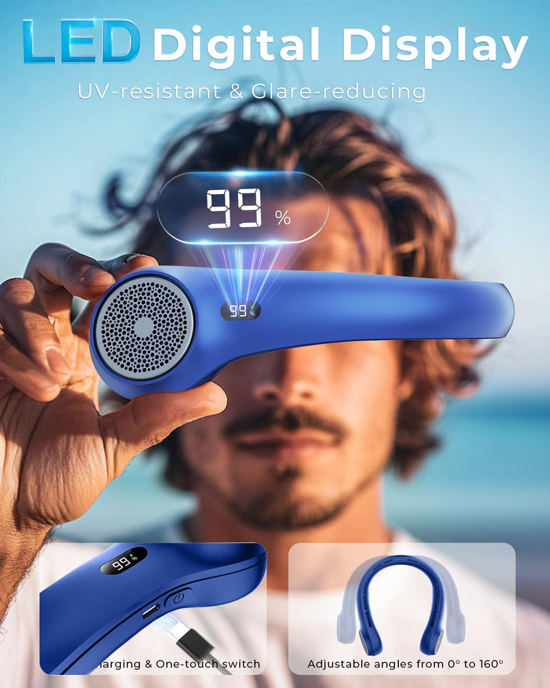 TUNISE Neck Fan, Personal Fan with LED Display, USB-C Rechargeable, 5200mAh-Battery, 3-Speed Adjustment & Whisper-Quiet Operation, Perfect for Home, Travel, Sports