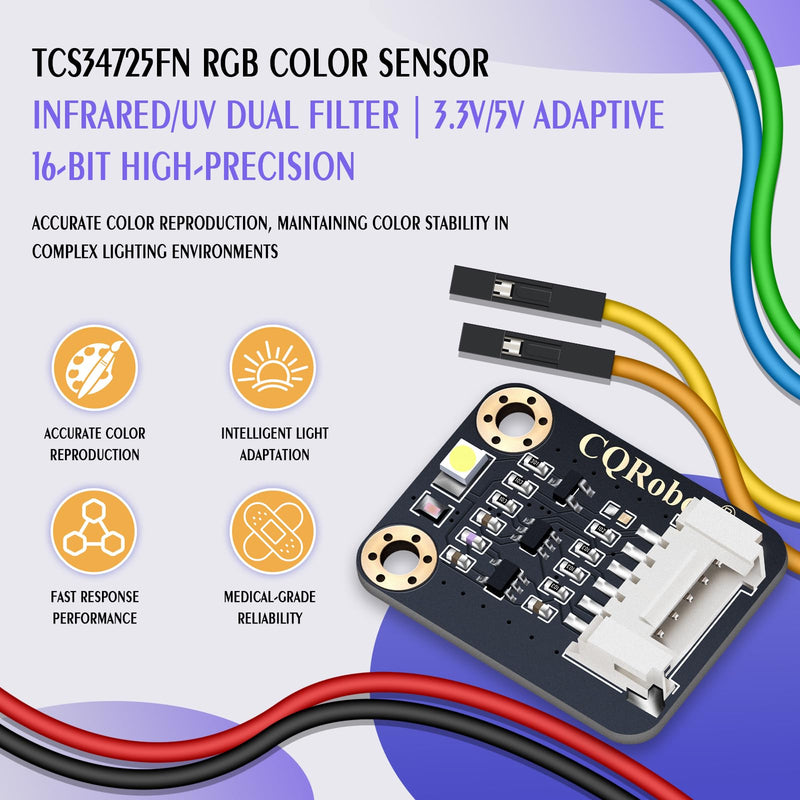 TCS34725FN Color Sensor: RGB Color Data, Light Intensity, Compatible with Raspberry Pi/Arduino/STM32