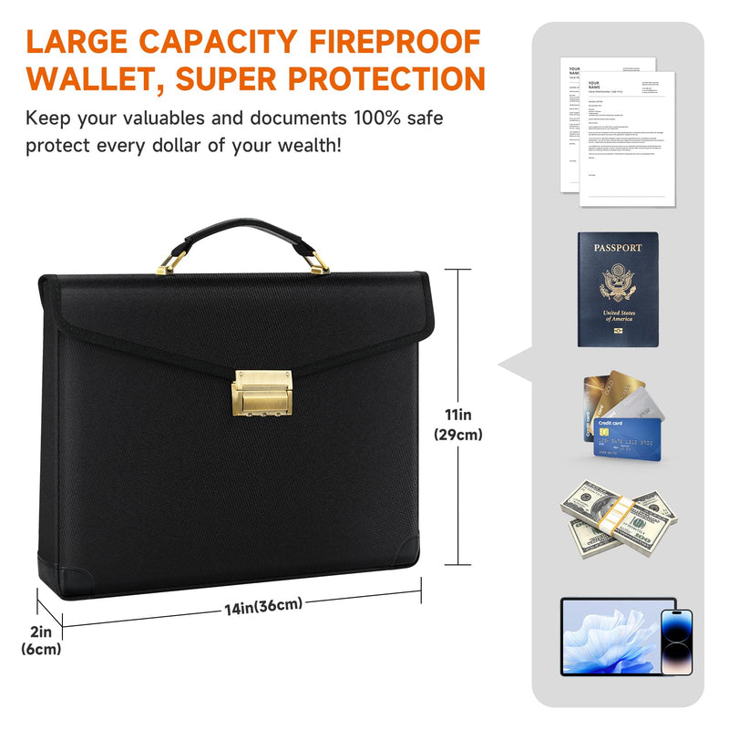 Fireproof Document Bag with Lock,Upgraded 6500°F Fire Proof bag with Zipper,10 Layers of Heat Insulated Materials, Water Resistant, Portable Home Travel Safe Storage for Important Documents,Passports