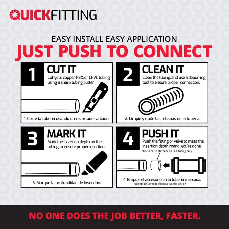 QuickFitting 1/2 Inch Tee Connector, Push to Connect Brass Plumbing Fitting with Slip Clip Disconnect Tool, for Copper, PEX and CPVC, 5 Pack 1/2 inch (5-Pack)