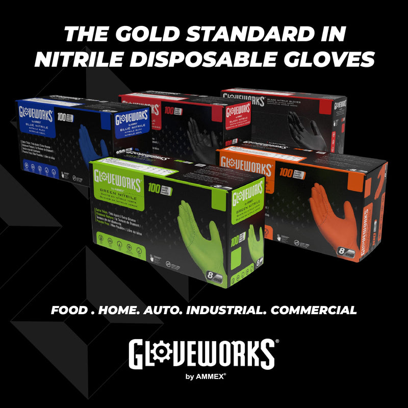 GLOVEWORKS HD Black Nitrile Gloves, 6 mil Nitrile Disposable Gloves, Latex Free Gloves Mechanics Gloves Large (Pack of 100) Box of 100