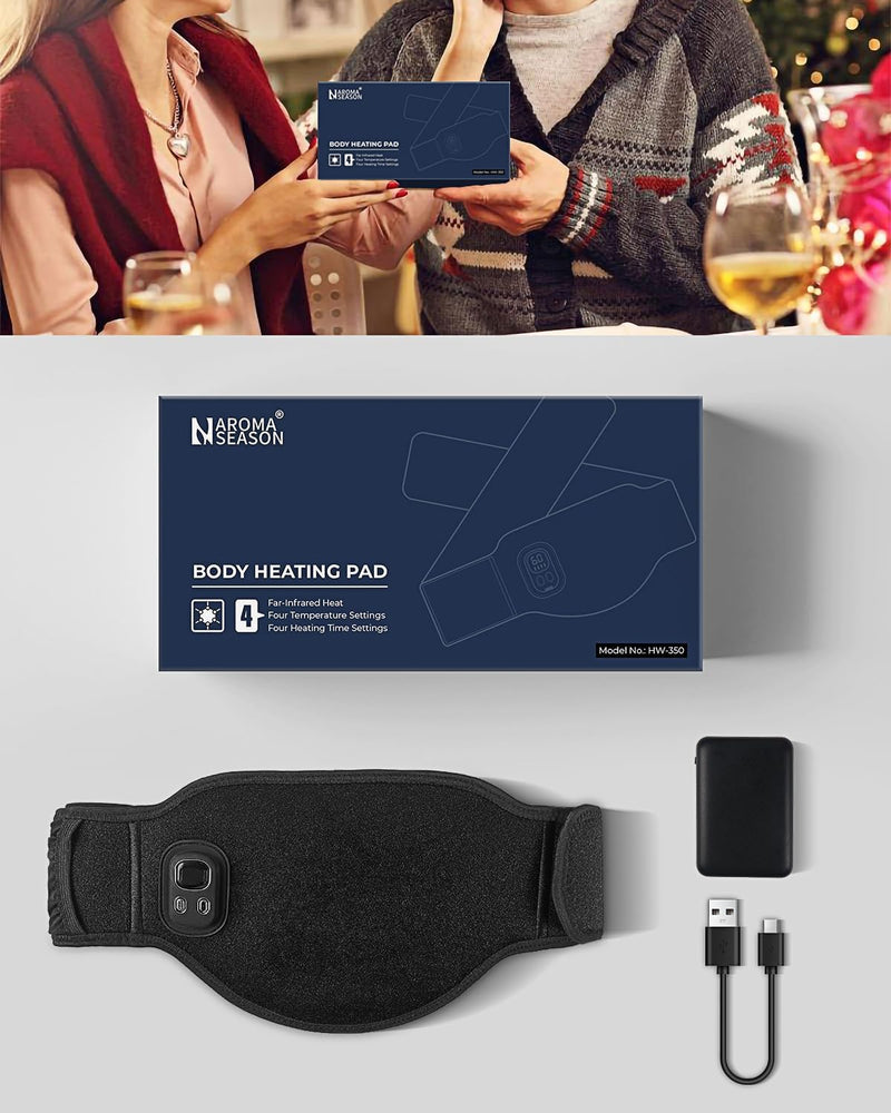 AROMA SEASON Flexible heat belt heating belt far infrared (FIR) to go with 6h battery for stomach/back/lumbar | Electric heating pad with automatic switch-off