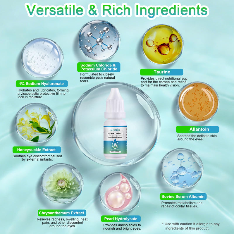 Pet Eye Care Gel Drop for Dogs, Cats, 1% Hyaluronan Eye Drops for Dry Eyes Infection Redness Irritation Tear Stain, Gentle Ocular Repair with Artificial Tears, Taurine, Herbal Extracts, 0.34 oz