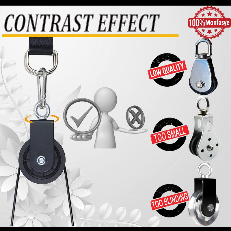 Silent Pulley 360 Degree Rotating Gym Cable Pulley Equipment Wheel with Hanging Straps and Carabiner 3.54 in Snatch Rigging Blocks Pulley Cable Machine Attachment DIY Attachment Lifting Blocks