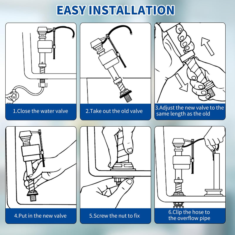 Toilet Flusher Replacement Kit, Universal Toilet Fill Valve with 2-Inch Flapper, Adjustable Rubber Float Valve, Quiet and Easy Install Toilet Repair Kit Inside Tank (1-Pack)