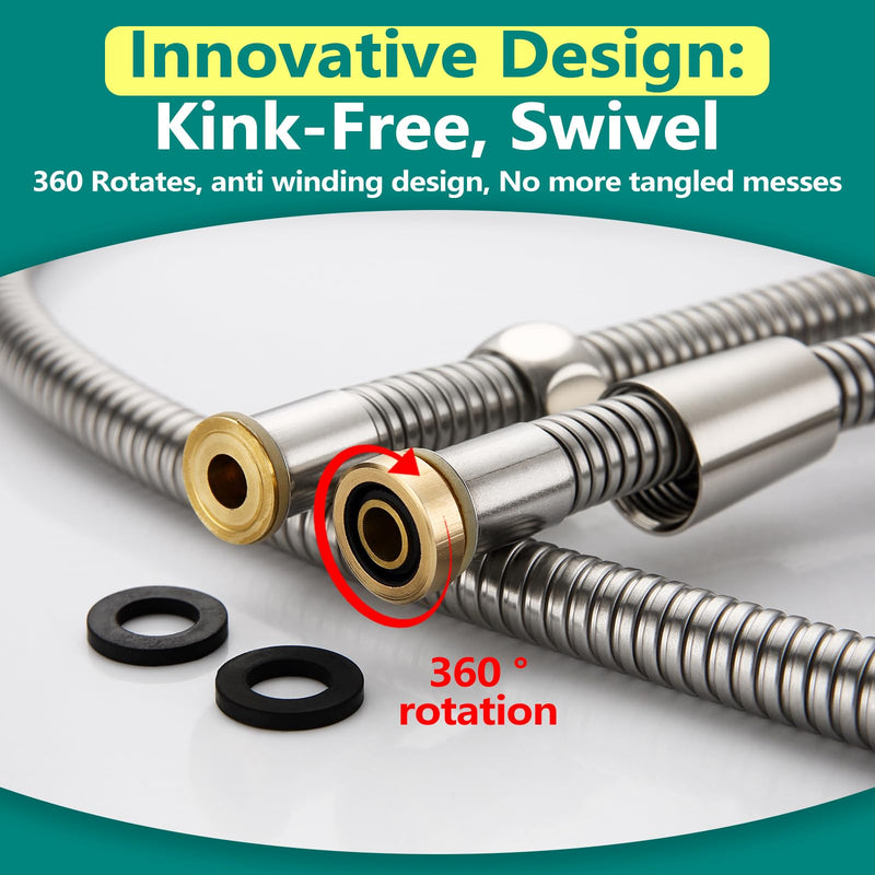 TRIPHIL Kink-free Shower Hoses 71" Extra-long for Handheld Shower Head Hose Replacement Flexible Metal Bath Tub Hose Tube Extension Anti-twist Brass Connectors Stainless Steel Brushed Nickel 71-Inch 71 Inches