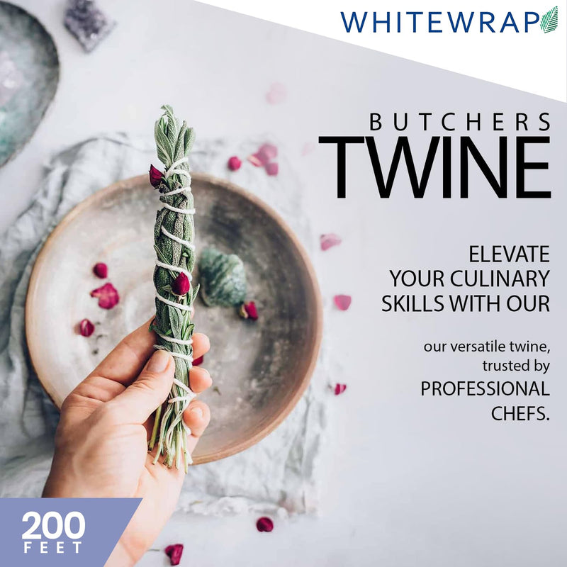 Twine String for Valentines Day| Butchers Twine for Turkey Trussing|1.2mm Kitchen Twine for Meat Cooking and Food Oven Safe|1 piece x 200 Feet| Twine for Crafts|Bakers Twine|Wired Heavy Natural Cotton 11 PLY- 200 FEET- Pack of 1