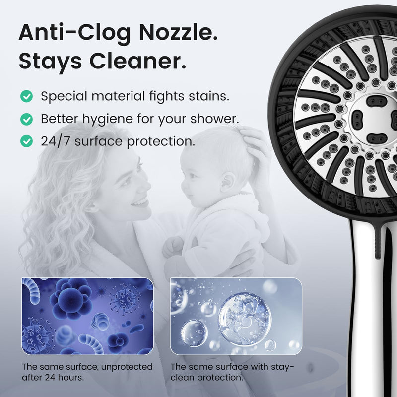 NSF Certified Shower Head with Filters, High Pressure Filtered Shower Head with Handheld 8 Mode, Water Softener Anti-clog Nozzles, Built-in Power Wash, Stainless Steel Hose,Overhead Brackets Chrome