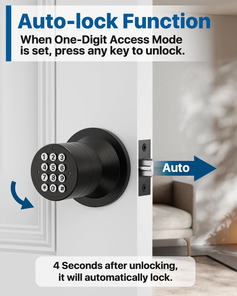 Keyless Entry Lock with Code, Digital Door Knob with Keypad for Bedroom Front Door Garage Home Apartment, Oil Rubbed Bronze 1 Pack