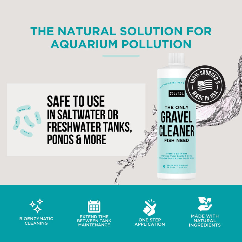 Aquarium Gravel Cleaner - Naturally Maintain a Healthier Tank, Reducing Fish Waste and Toxins (16 fl oz) 16 Fl Oz (Pack of 1)