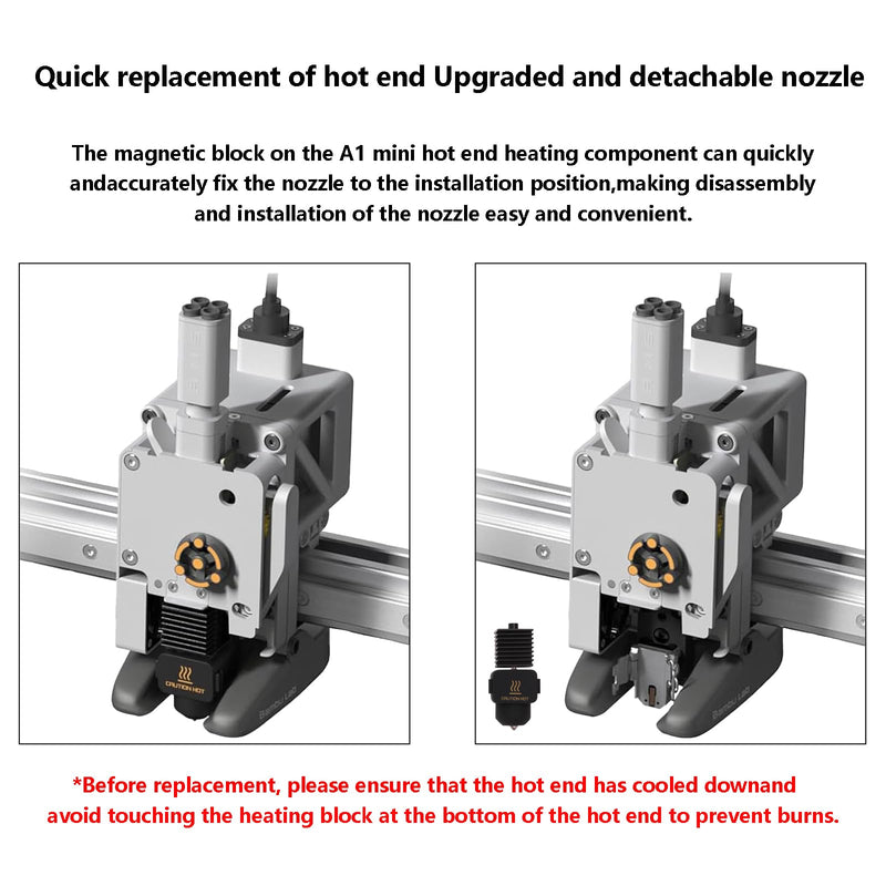 2PCS A1 Mini Upgrade Hotend Kit, 3D Printer Print Head Hot End Heating Block Kit with 0.2mm Hardened Steel Nozzle and Silicone Socks for Bambu Lab A1/A1 Mini 2 Pack