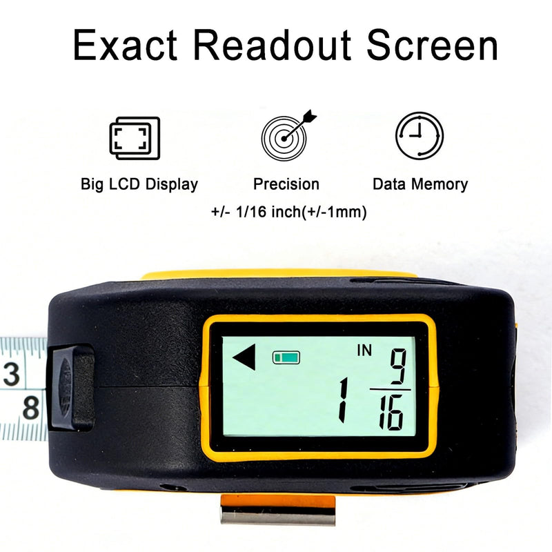 TLW Digital Tape Measure 16ft/5m, 25mm Wide Blade Retractable Measuring Tape with Easy Read LCD Screen, 9 Data Memory, 2-in-1 Auto Lock Metric and Imperial Units