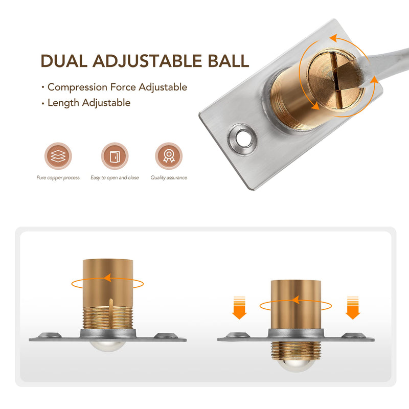 Ravinte Adjustable Ball Door Catch, Closet Ball Bearing Door Latch, Strong Drive Closing Door Accessories for Interior Doors, Solid Brass Body & Stainless Steel Strike Plate | 2 Pack, Silver