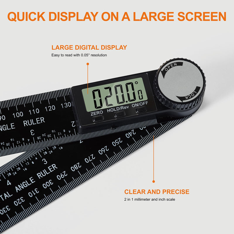 Digital Angle Finder Protractor, 7inch 200mm Angle Gauge Professional Measuring Tool, Third Generation Adjustable Angle Ruler, Quick Display for Carpentry Construction and Home Improvement - NewNest Australia
