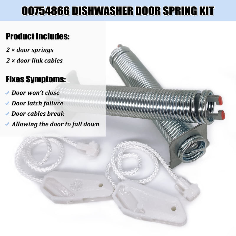 UPGRADED 00754866 Dishwasher Door Spring & Cable Kit for Bosch/Thermador/Gaggenau Dishwasher Door Hinge Replacement Parts AP5804978 PS8770519 00623540 00627230 00659339 00751392 3279707