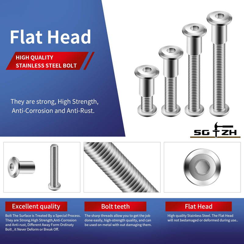 1/4-20 x 1-1/4" 20Pcs Flat Head Hex Socket Cap Screws Bolts Barrel Nuts Kit, 304 Stainless Steel 18-8, Full Thread by SG TZH (with Hex Spanner) 1/4-20 x 1-1/4" Silver 20