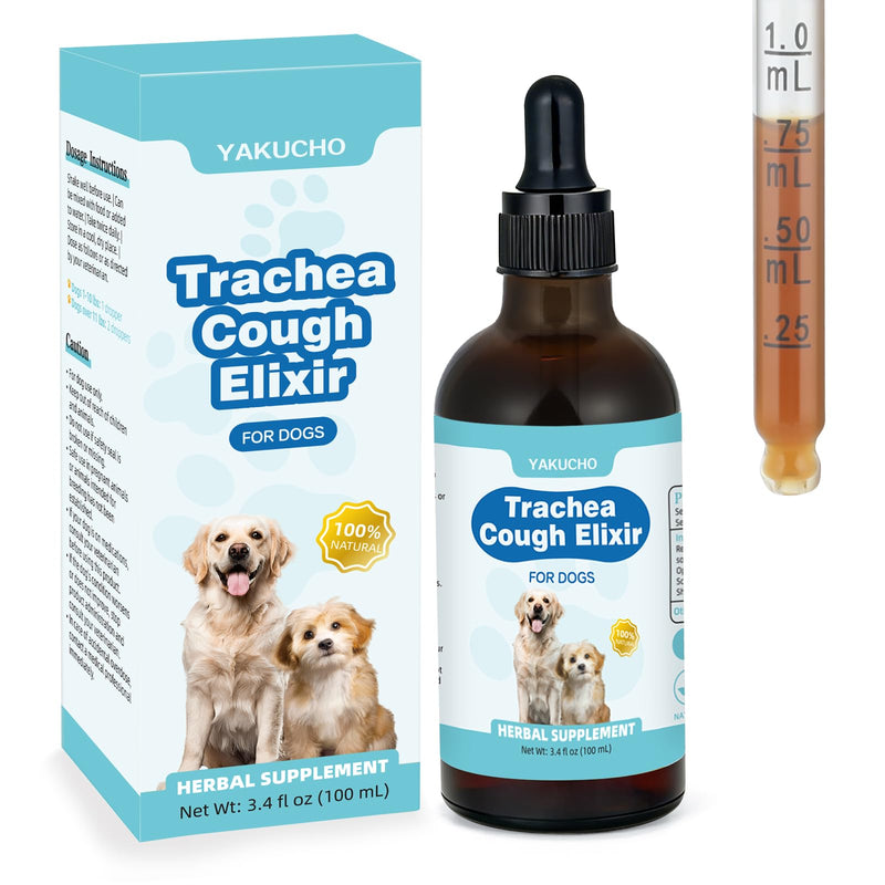 Yakucho Collapsed Trachea Treatment Liquid for Dog, 3.4 FL OZ Trachea Cough Elixir, Herbal Throat & Airway Comfort Formula for Dogs, Daily Respiratory Wellness Support, Easy to Administer