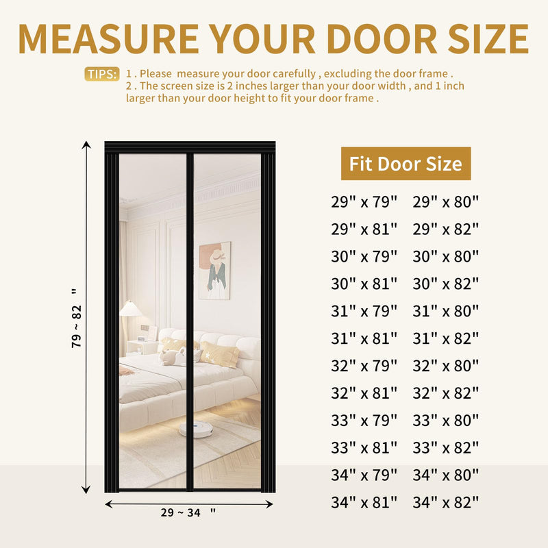 Adjustable Transparent Insulated Door Curtain DIY Size Width 29"-34" Height 79"-82",Screen Door with Reinforced Magnets Auto Closer, to Keep Warm in Winter Cool in Summer for Air Conditioner Room 29"-34" x 79"-82"