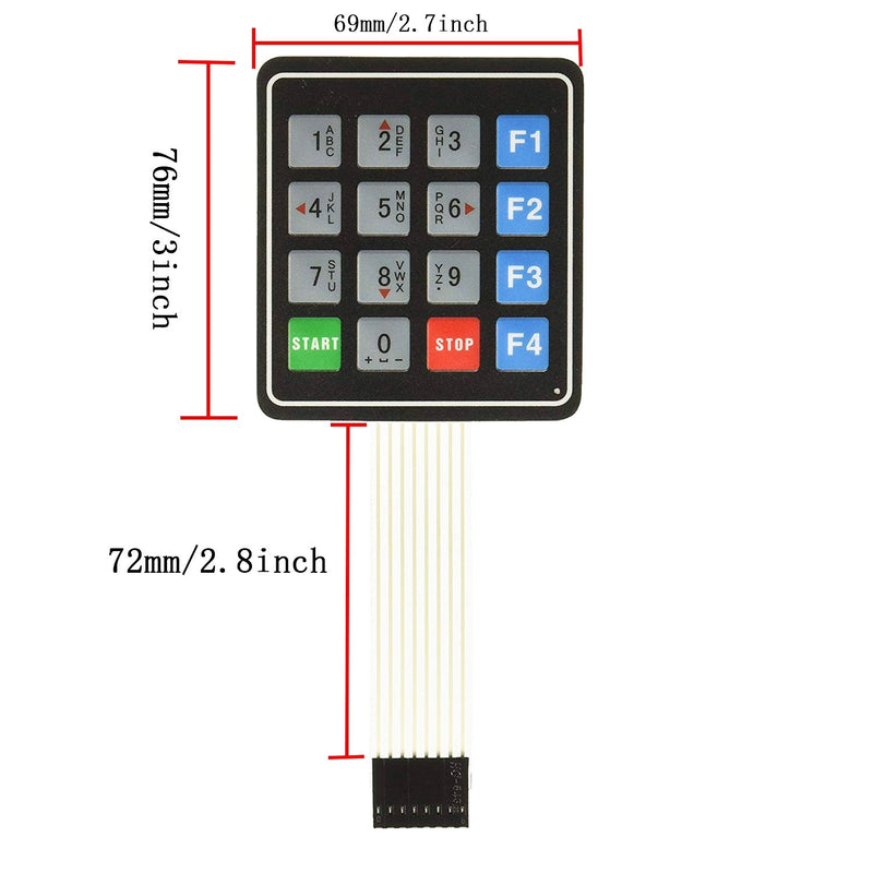 Xiaoyztan 16-Key Matrix Membrane Switch, 4 x 4 Universal Array Keypad with 8 Pin 2.54mm Pitch Female Connector, Pack of 2 Pcs