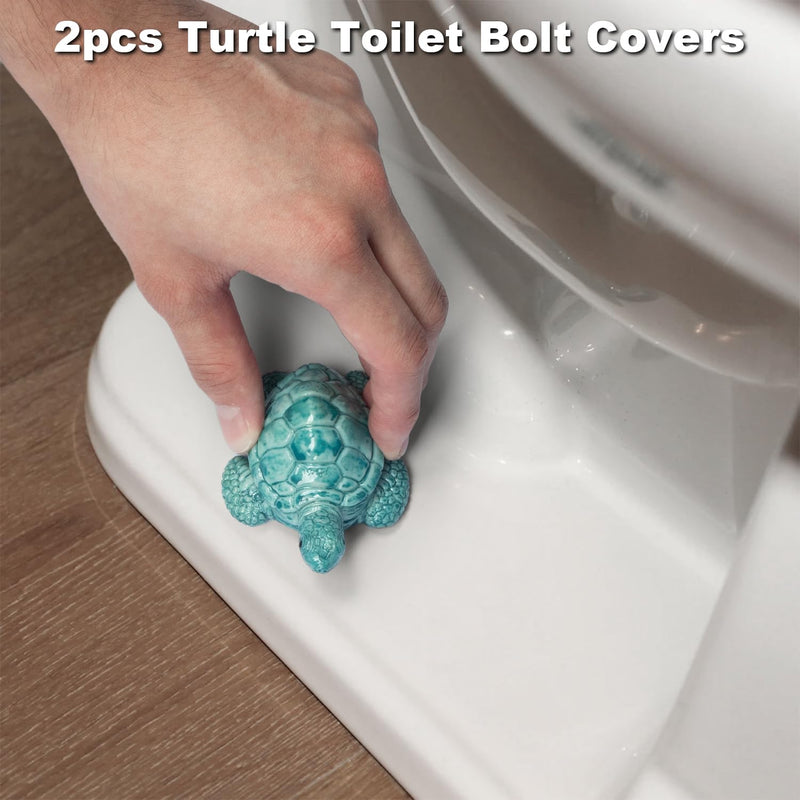 Turtle Toilet Bolt Caps Decorative Toilet Screw Cover Caps Sea Turtle Bathroom Accessories Decor Covers for Bottom Floor Knob Coastal Home Beach House, Easy to Install 2pcs Teal Turtle
