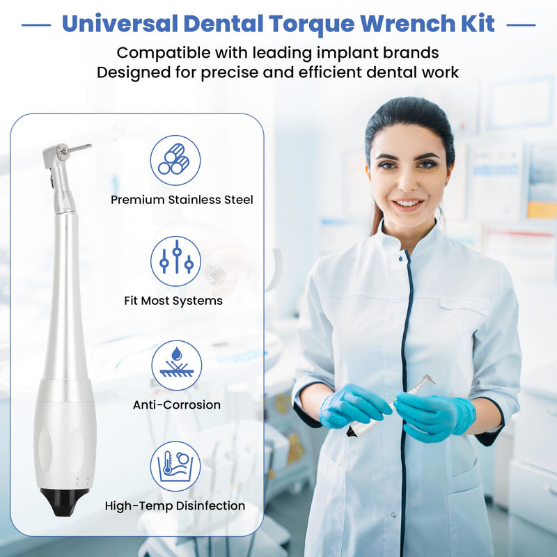 Implant Universal Hex Driver Screw Screwdriver Kit, with (5-35N.Cm) 7 Kinds of Torque +16 Universal Screws, Metal Plate Lock Design, Dual Head Design, for Dental Clinic