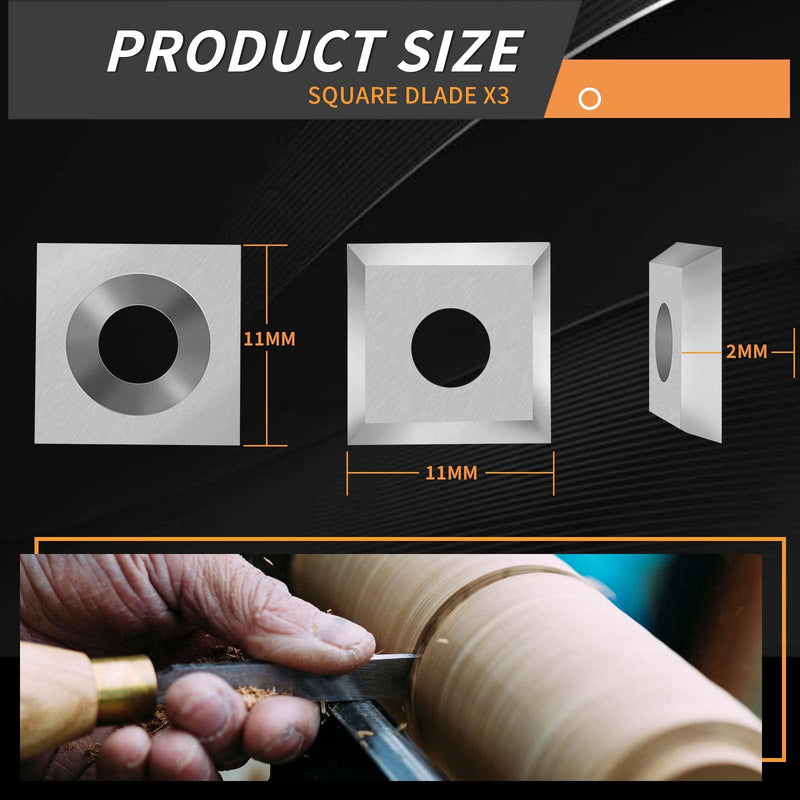 12PCS Carbide Lathe Tools Carbide Inserts for Wood Lathe Turning Tool,Include 11mm Square with Radius,12mm and 8.9mm Round,30x10mm Diamond with Sharp Point with Screws Silver 12pcs