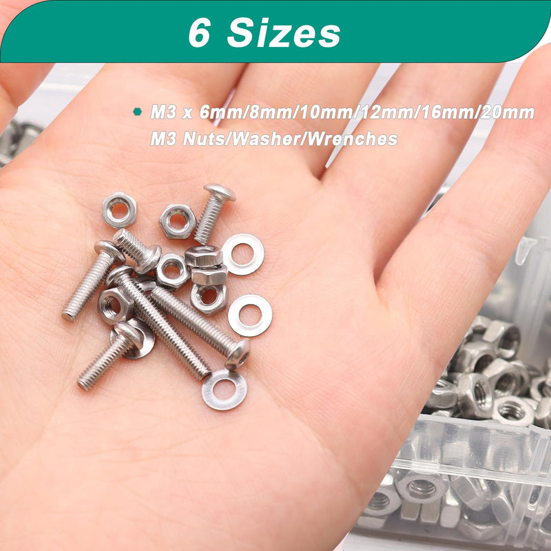 Taiss 640PCS M3 Screws Kit M3 x 6mm/8mm/10mm/12mm/16mm/20mm 304 Stainless Steel Metric Screws Assortment Button Head Socket Cap Head Screws Bolts with Nuts/Washer/Lock Washers/Wrenches Button Head Screws