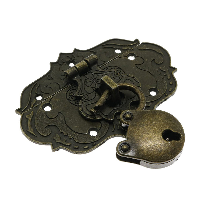 Antique Embossing Decorative Brass Hasp Clasp Latch Lock with Screws for Jewelry Box Ordinary Box Wooden Case Furniture Decoration (Bronze) Bronze