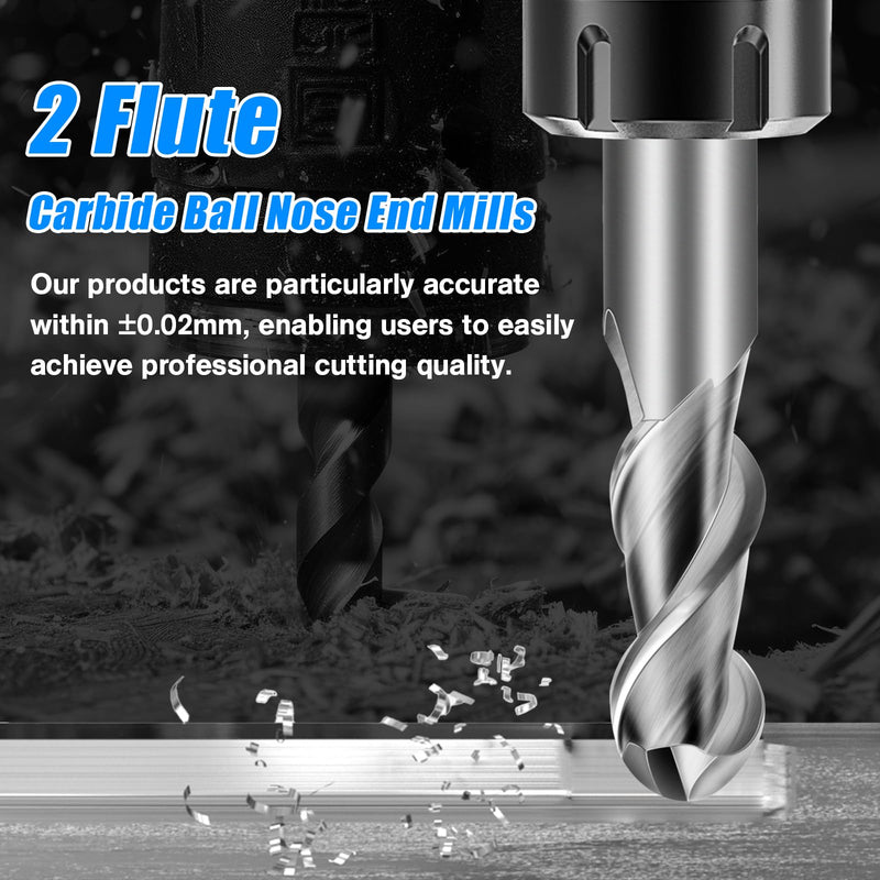 3/8" Carbide Ball Nose End Mills - 2 Flutes End Mill Bits, Tungsten Milling Bit CNC Cutting Tools for Stainless Steel, Forge Steel, Hardened Steel, Copper, Alloys & More 3/8 in 1