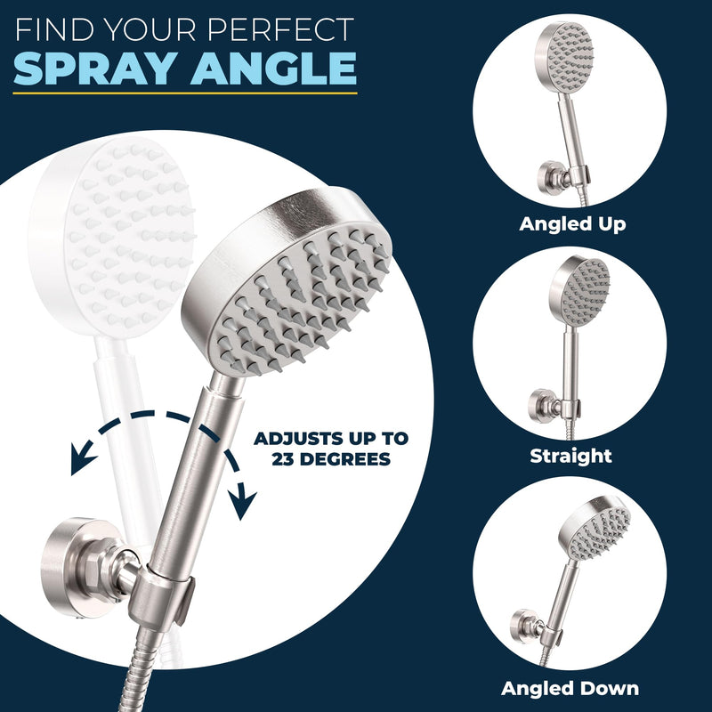 HammerHead Showers® ALL METAL Handheld Shower Head Holder Wall Mount – BRUSHED NICKEL – Adjustable Screw Mounted Shower Wand Holder with Pivot Ball – Shower Hose Holder Fits Most Handheld Shower Heads