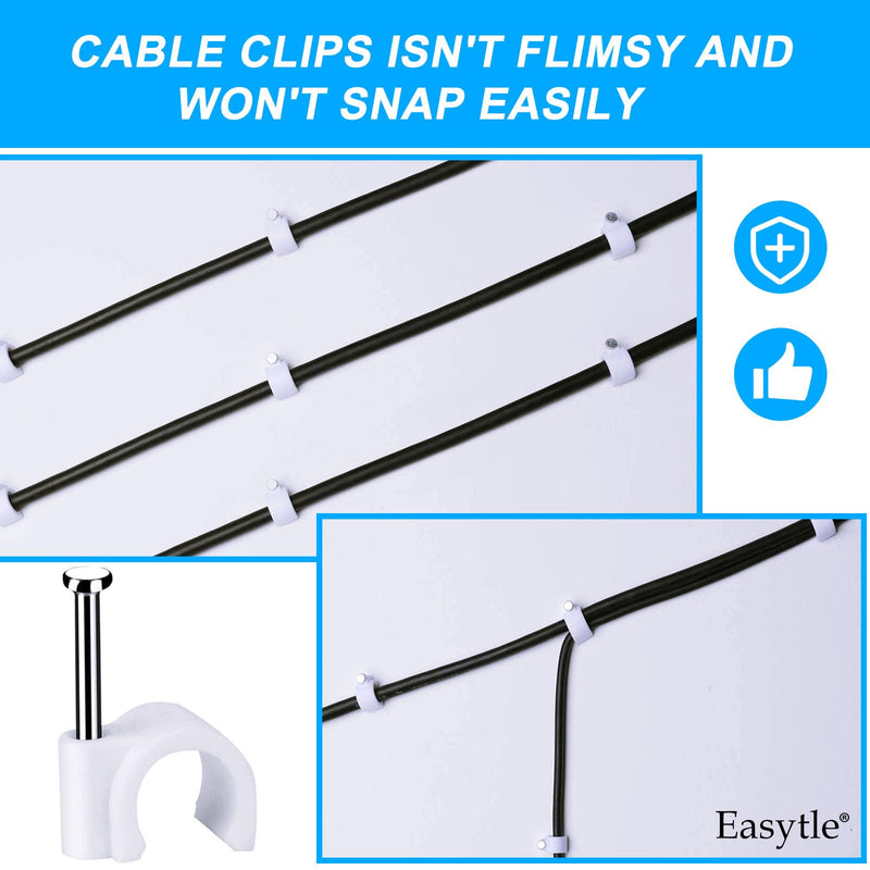 Cable Wire Clips 4mm 6mm 8mm 10mm (Pack of 200) Cable Management RG6 RG59 CAT5 CAT6 RJ45 Electrical Ethernet Dish TV Speaker Wire Cord Tie Holder Single Coaxial Nail Clamps 200 Pcs
