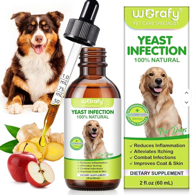 Yeast Infection Treatment for Dogs, 60ml Dog Ear Infection Treatment,Itchy Ear,Skin&Allergy Symptoms Relief-Reduces Inflammation&Relieves Irritation,Dog Supplement Drops with Multivitamins Probiotics
