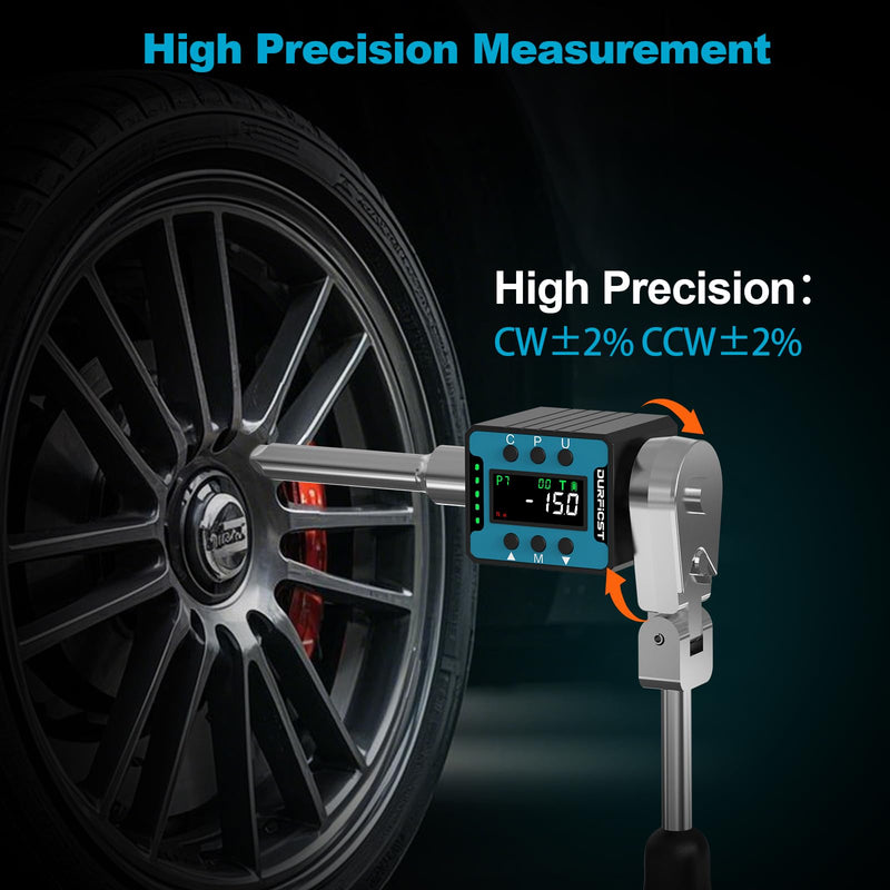 DURFICST 1/2" Digital Torque Adapter, 4.4-147.5 Ft-lb/6-200 Nm Digital Torque Wrench Adapter, Torque Adapter with ±2% Accuracy, Buzzer & LED Indicators, 3/8'' & 1/4'' Adapters for Bike/Motorcycle/Car 1/2-Inch
