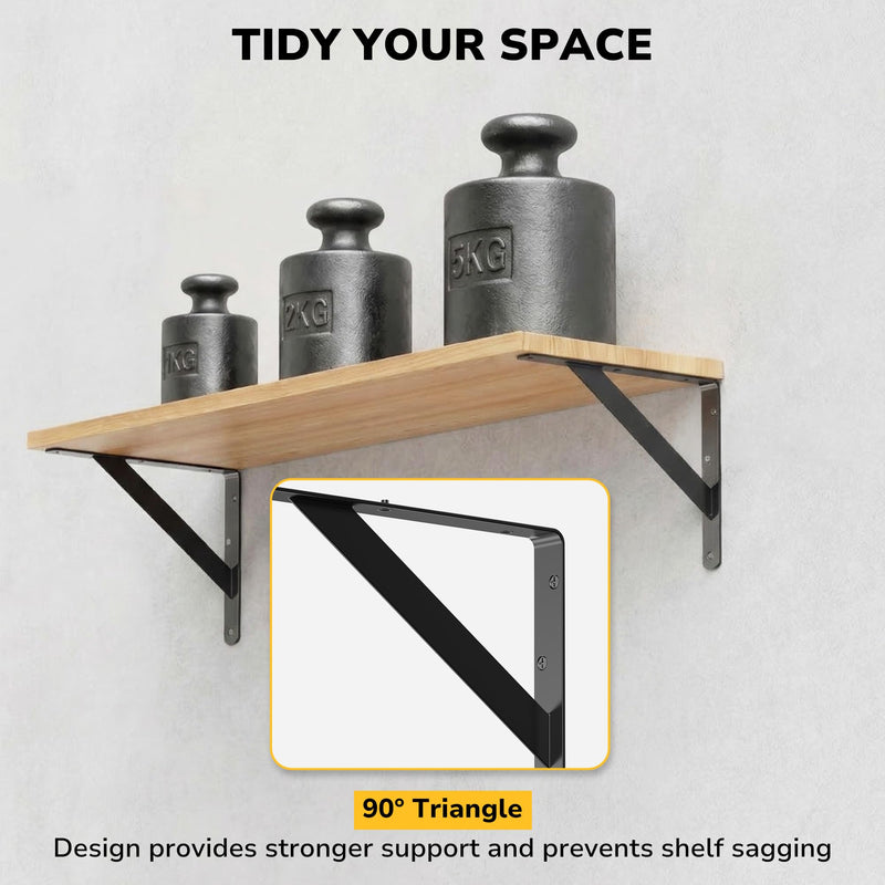 12 Pack 8 Inch Heavy Duty Shelf Bracket, Wall Shelf L Brackets for Floating Shelves, 250 LBS Max Load, Mounting Hardware Include, Black 8 Inch x 6 Inch 12