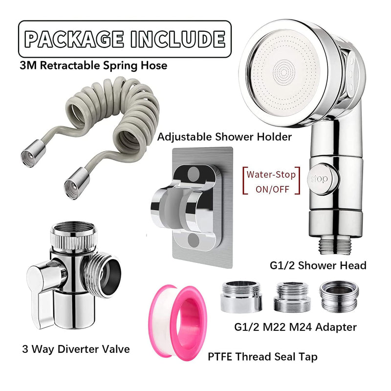 Sink Faucet Sprayer Attachment Set, Kitchen Bathroom Pet Bathing Shower Head with 9.8ft Hose and G1/2, 55/64", 15/16" Faucet Adapters, Hair Washing, Dog Shower and More (Faucet Not Included) Gray