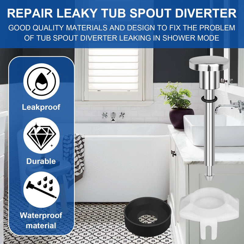 2 Set Universal Tub Spout Diverter Repair Kit, Bathroom Shower Bathtub Leaky Faucet Repair Replacement Parts, Includes 2*Diverter Valve Stems, 2*Gates and 2*Cup Seals (Chrome) Chrome