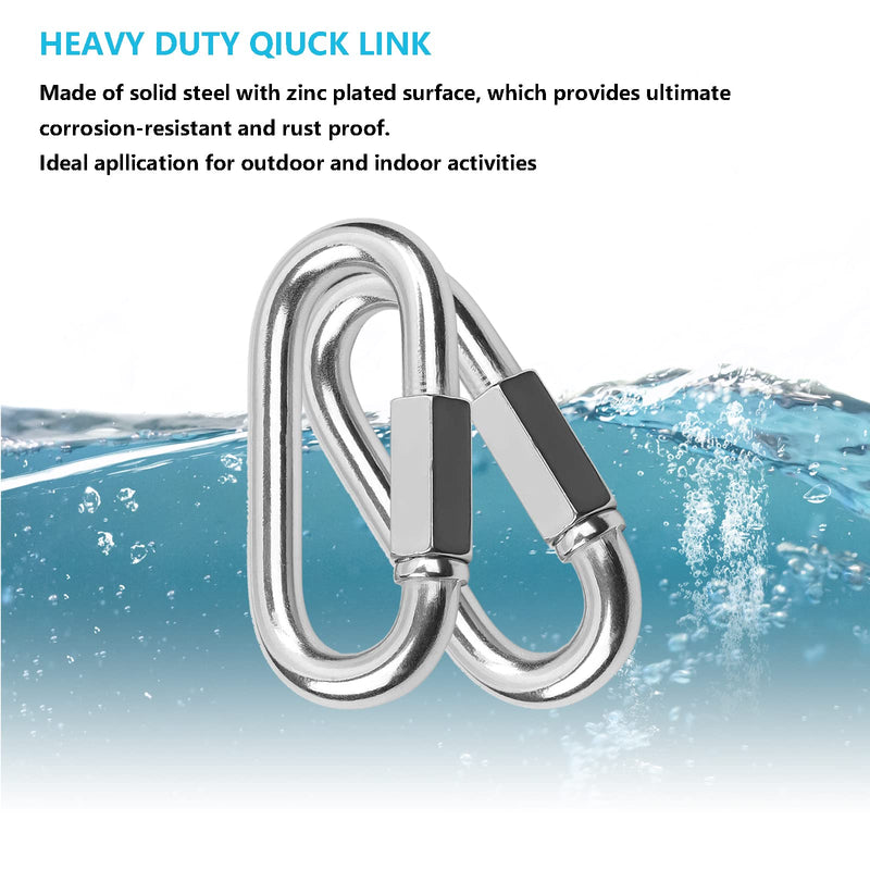 Quick Links,Chain Links Connector, 620lbs Capacity Heavy Duty Carabiner Clips, Galvanized Thread Quick Link Hardware for Safety Chain Swing Gym Hammock, Screw Lock Oval Locking Carabiner M10-15PCS