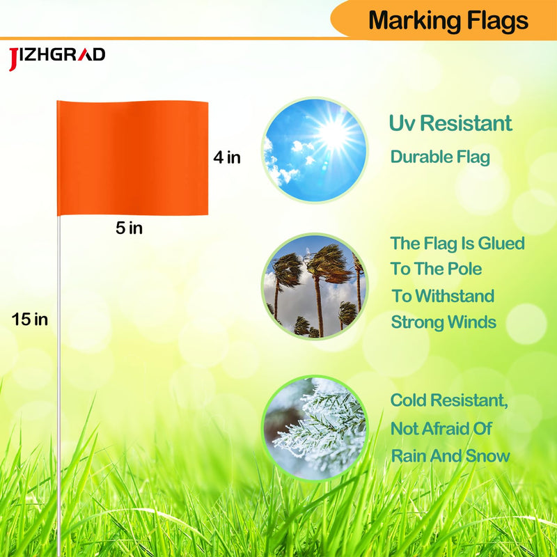 Orange Marking Flags,15x4x5 Inch Marker Flags, 20 Pack Lawn Flags, Boundary Flags Dog Training Flags for Yard Flags, Survey Flags, Landscape Flags, Sprinkler Flags, Stake Flags, Garden Flags Orange